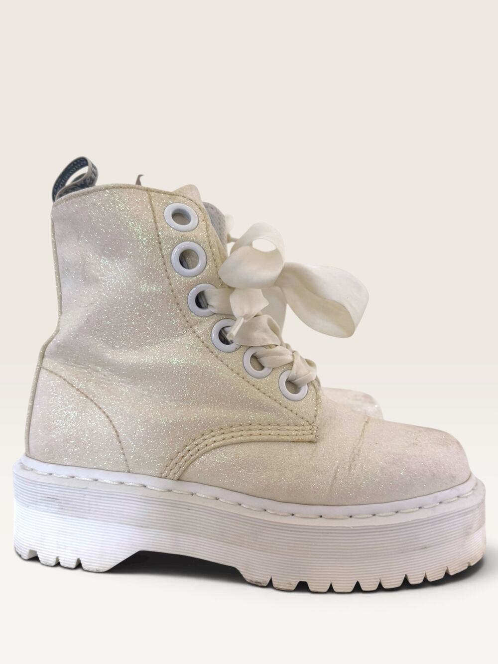 DR. MARTENS Molly Fine Glitter Platform Boot White US 8 / EU 39 EUC